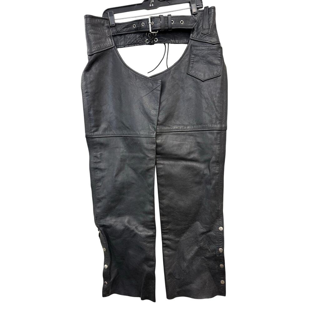 Interstate Leather Black Leather Motorcycle Chaps Sz Large GS